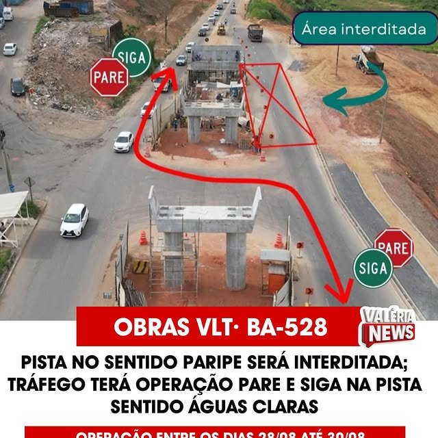 A pista da BA-528, no sentido Paripe, será interditada temporariamente para a realização de obras…