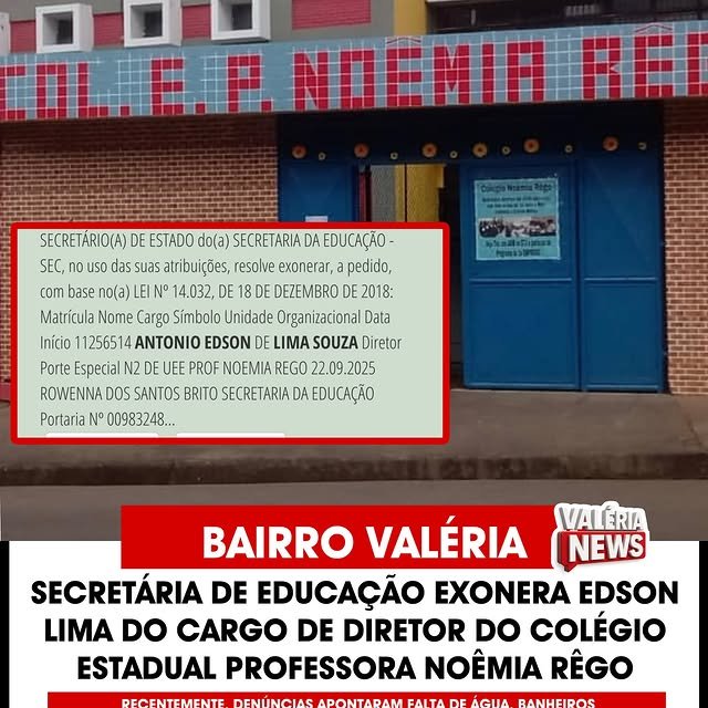 Secretária de Educação do Estado exonera Edson Lima do cargo de diretor do Colégio Estadual Profe…