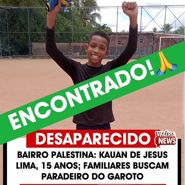 Kauan de Jesus Lima, 15 anos, morador do bairro Palestina, já foi localizado