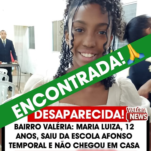 Maria Luiza Alves de Jesus, de 12 anos, foi encontrada e passa bem