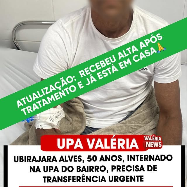 Na manhã de ontem, sexta-feira (5), Ubirajara Alves recebeu alta após passar por um período de tr…