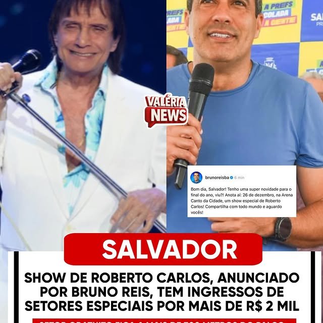 O show de Roberto Carlos, anunciado pelo prefeito Bruno Reis, gerou polêmica devido aos valores d…